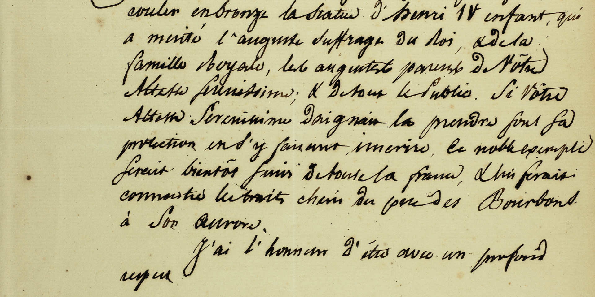 Lettre de Joseph Bosio au duc d'Orléans, relative à une souscription pour la statue de bronze d'Henri IV enfant