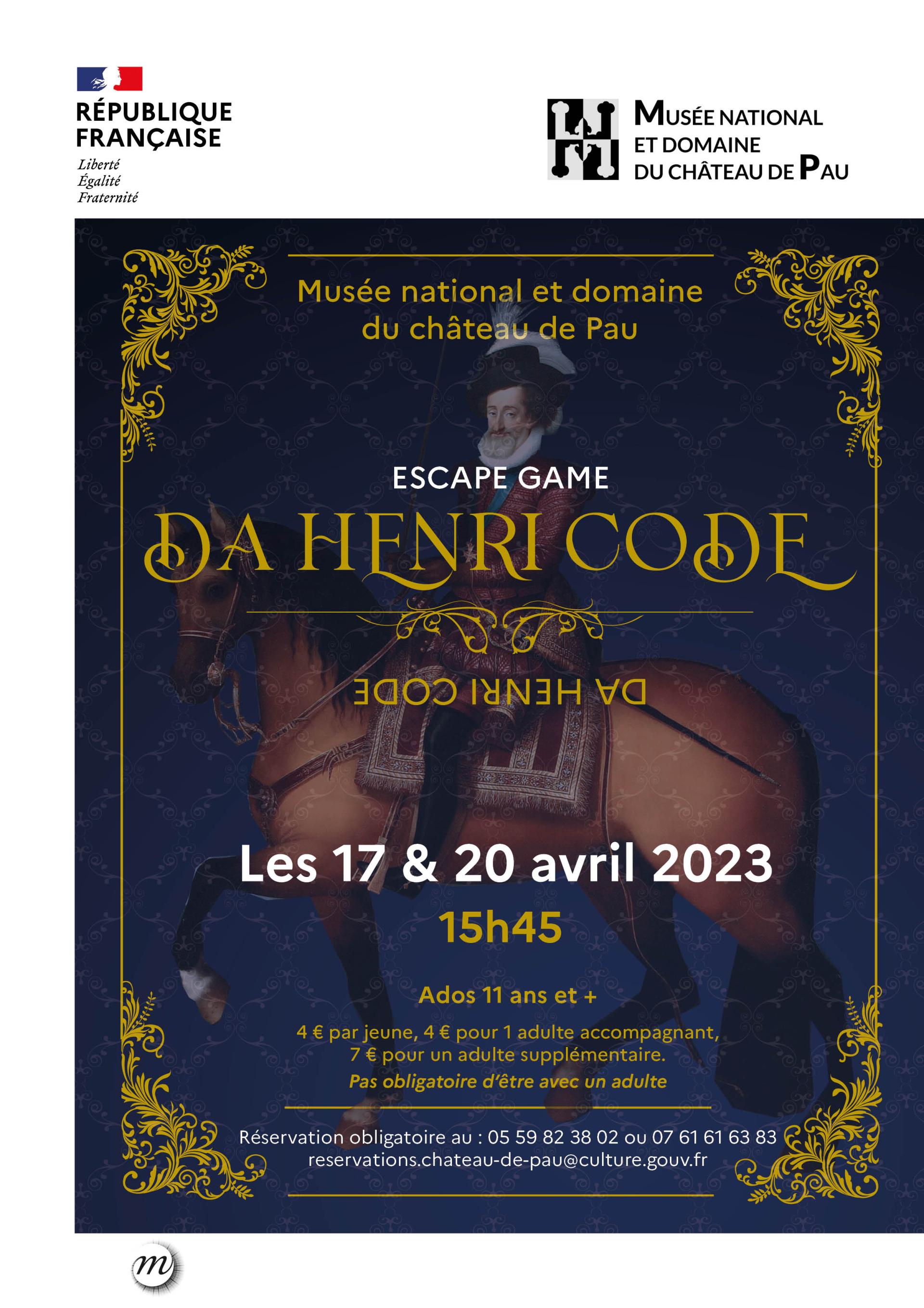 Affiche_D_Henri_code_Escape_game_avril_2023_chateau_Pau